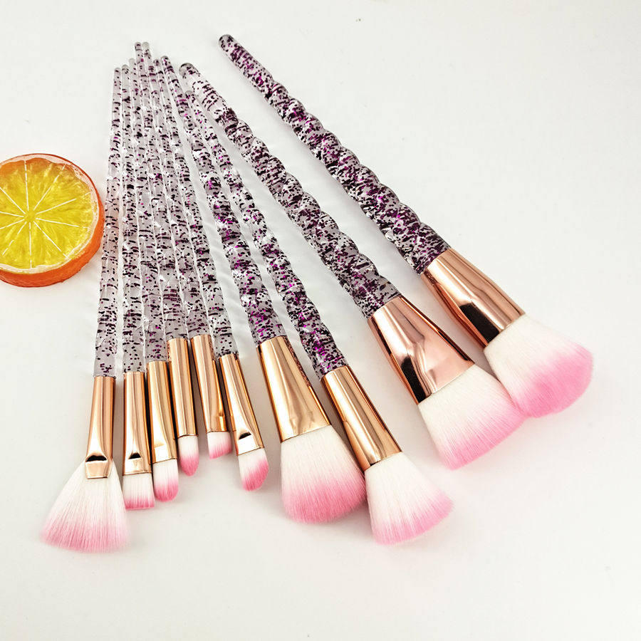 Thumbnail: 10pcs Unicorn Makeup Brushes Set Diamond Crystal Handle Blending Foundation Powd