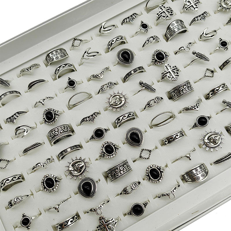 Thumbnail: 50pc/Lot Jewelry Factory In Stock Finger Rings Women Gold Antique Silver Plate E