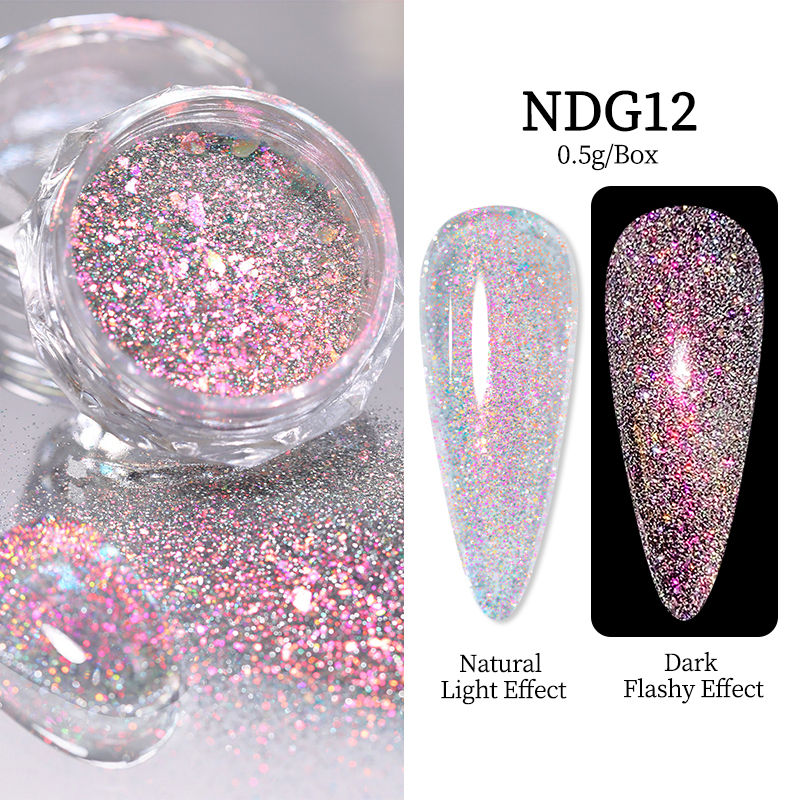 Thumbnail: Moonlight Mirror Nail Powder Aurora Silver Glitter Metallic Effect 