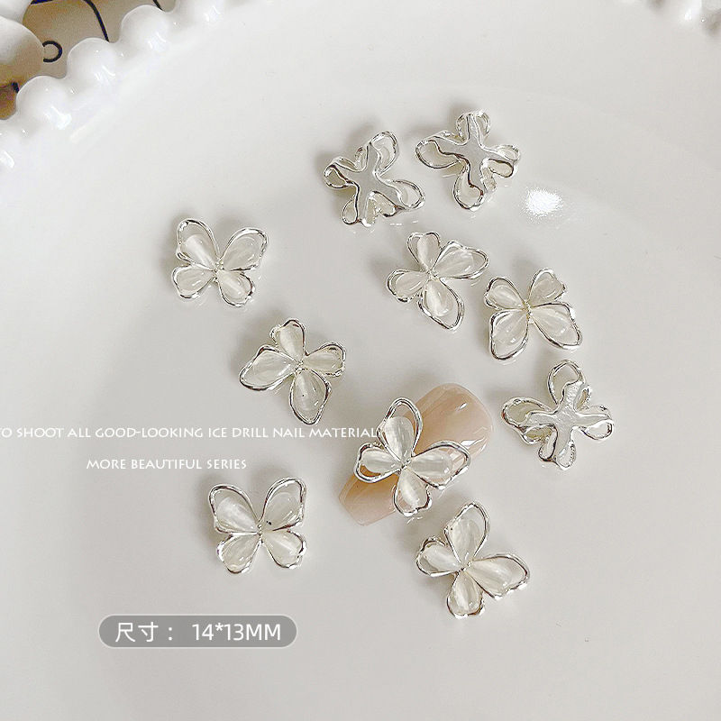 Thumbnail: 10/20pcs Gold/Silver Liquid Metal Butterfly Nail Charms Alloy Nail Rhinestones B