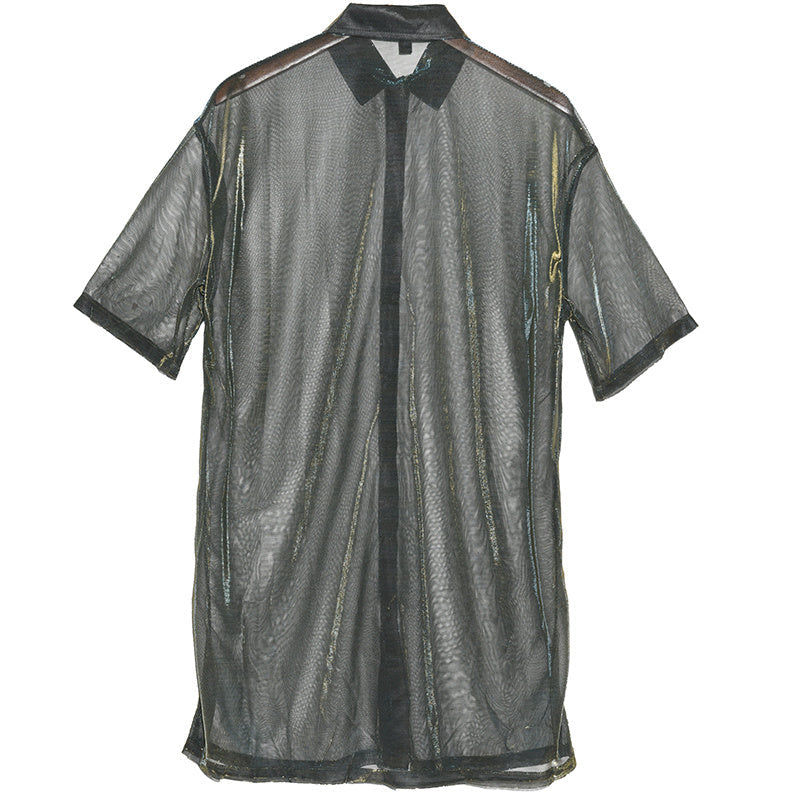 Thumbnail: Reece Sheer Shimmer Shirt Dress - Gold Green