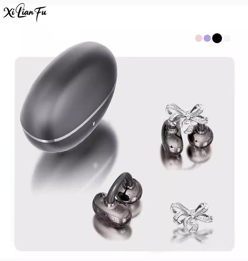 Thumbnail: Clip-on Earbuds Wireless Bluetooth Open Ear Headphones with Detachable Crystal B