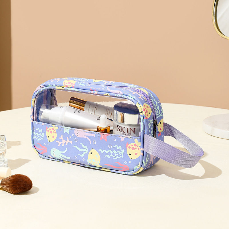 Thumbnail: 4PCS PVC Makeup Bag Flower Printed Transparent Wash Handbag Waterproof Travel Co