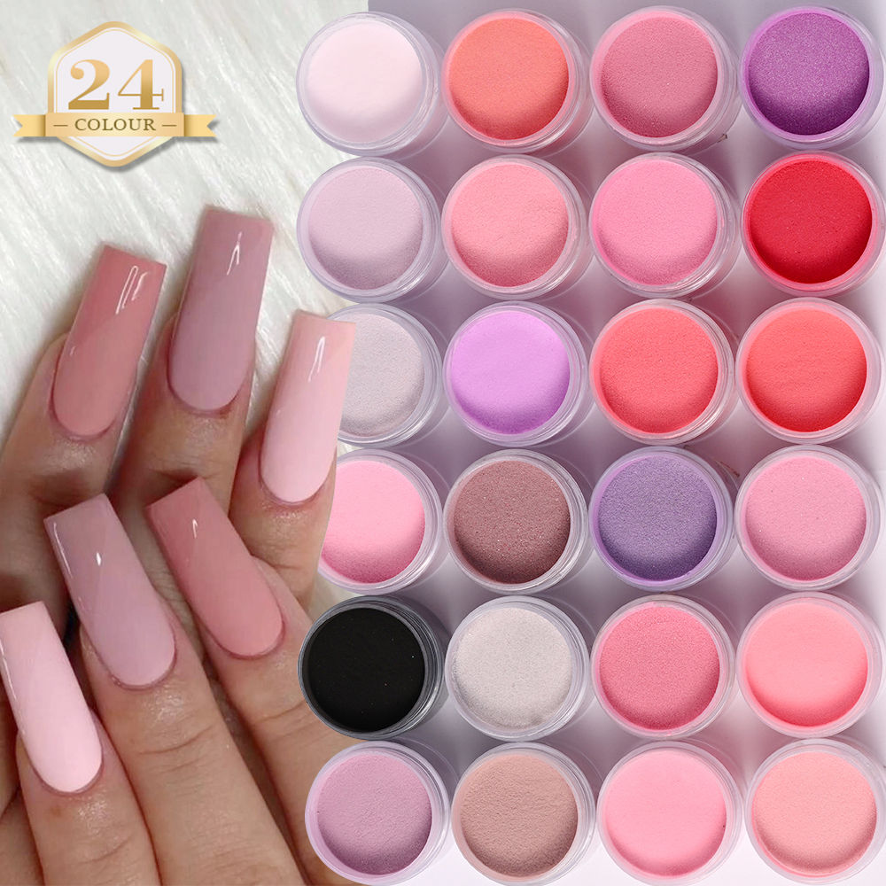 24 Jars/set Basic White Pink Acrylic Nail Powders High Saturation Professional A