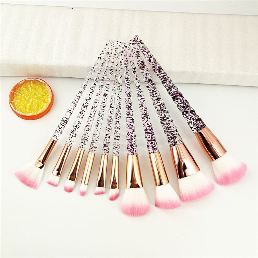 Thumbnail: 10pcs Unicorn Makeup Brushes Set Diamond Crystal Handle Blending Foundation Powd