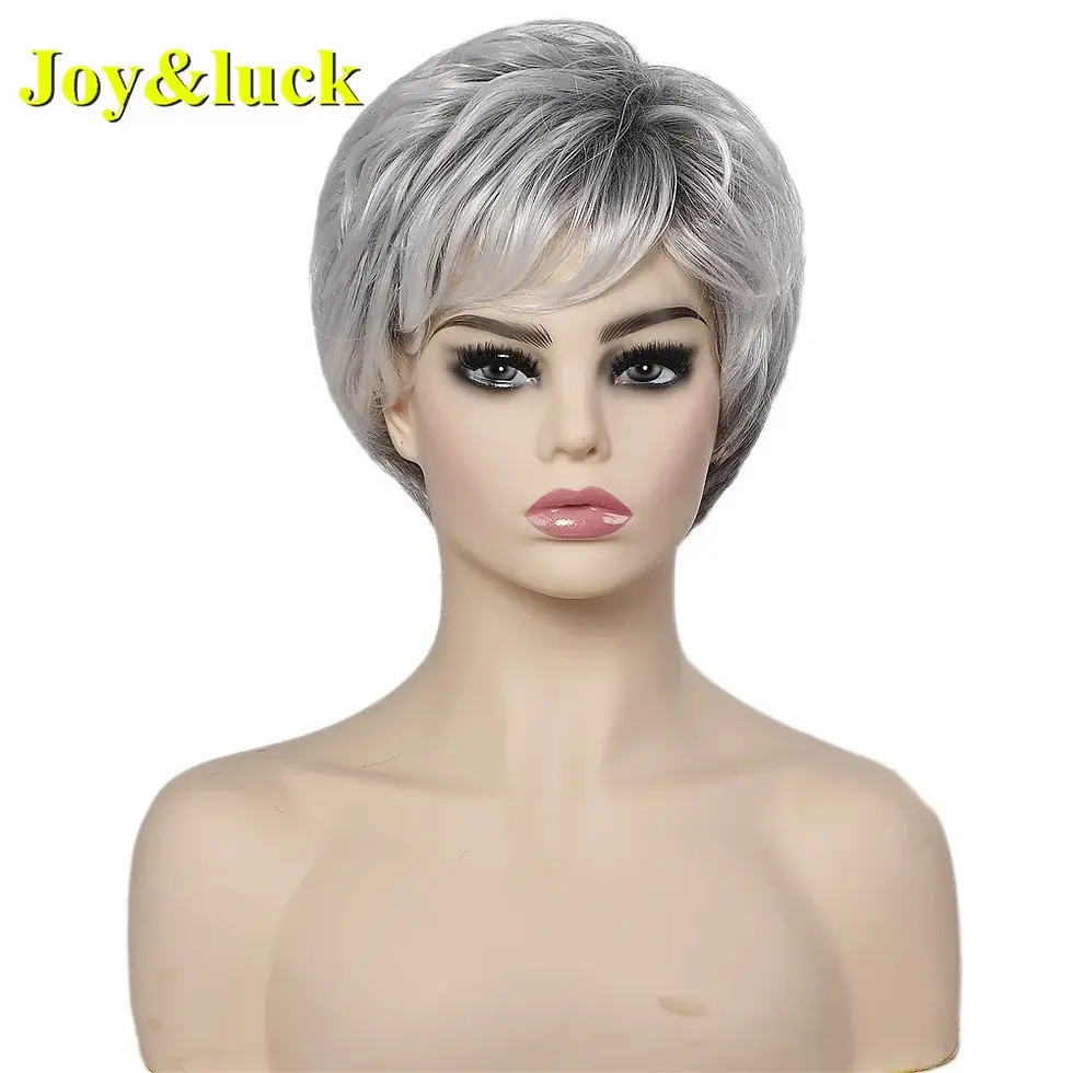 Thumbnail: Short Ombre Blonde Wig Synthetic Bob Straight Hair With Bang