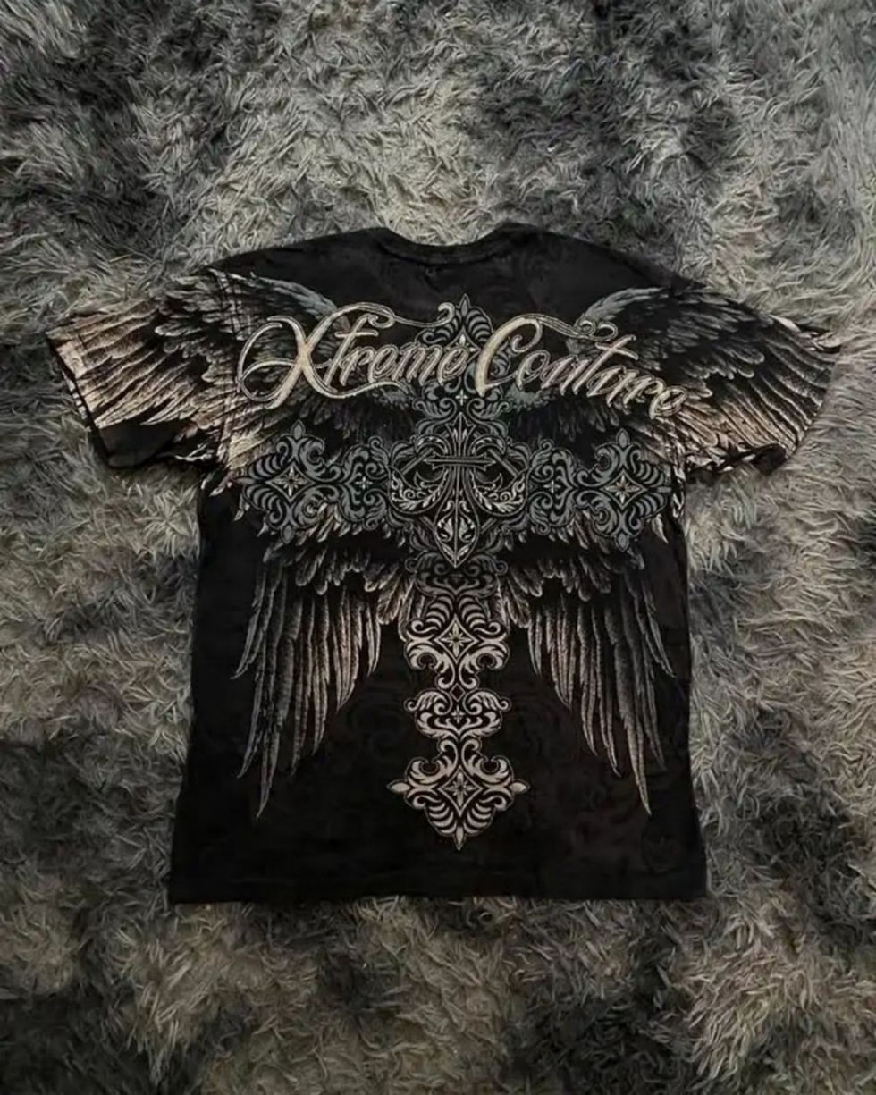 Thumbnail: Hot selling new men's summer skull angel wing print comfortable and breathable r