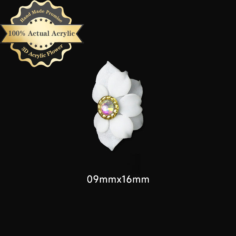 Thumbnail: 8pcs Handmade 100% Real Acrylic Flower Nail Decorations White Multi Color Nail A