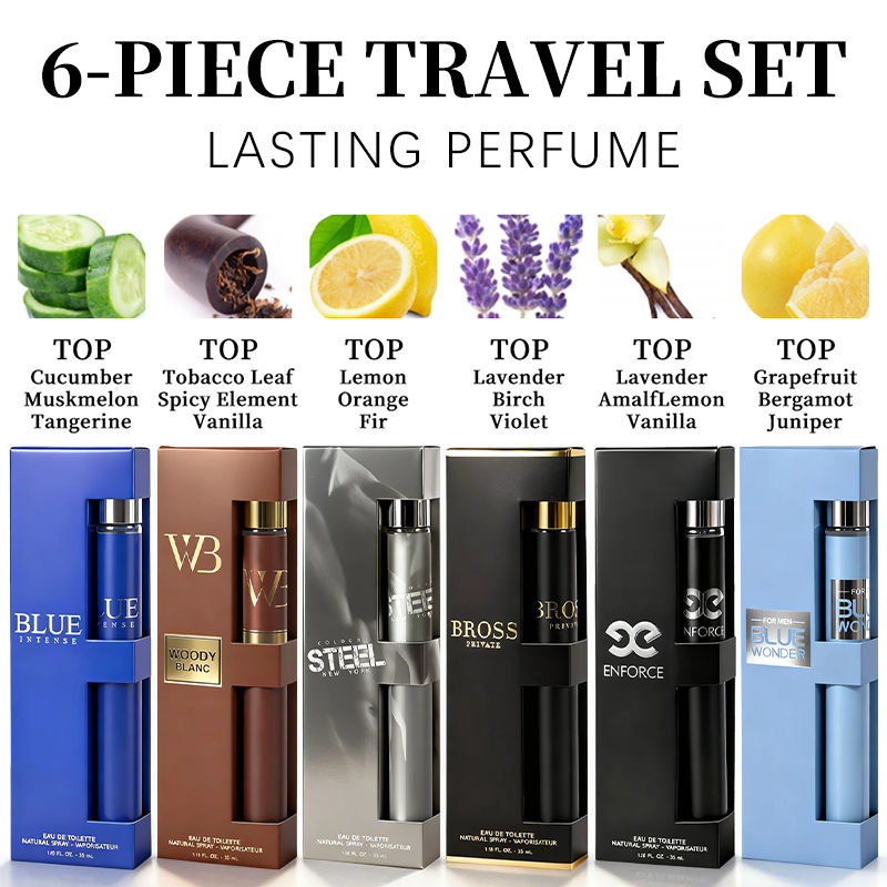 Thumbnail: 6-piece travel set, men's and women's eau de toilette spray, long-lasting fragra