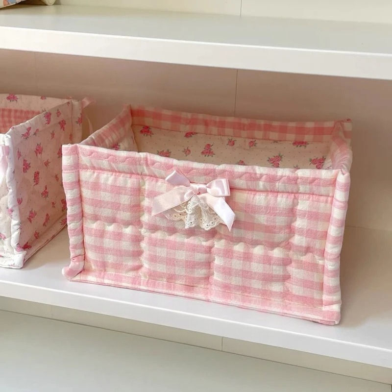 Thumbnail: Square Storage Basket Lace Flower Desktop Organizer Storage Basket Korean Quilte