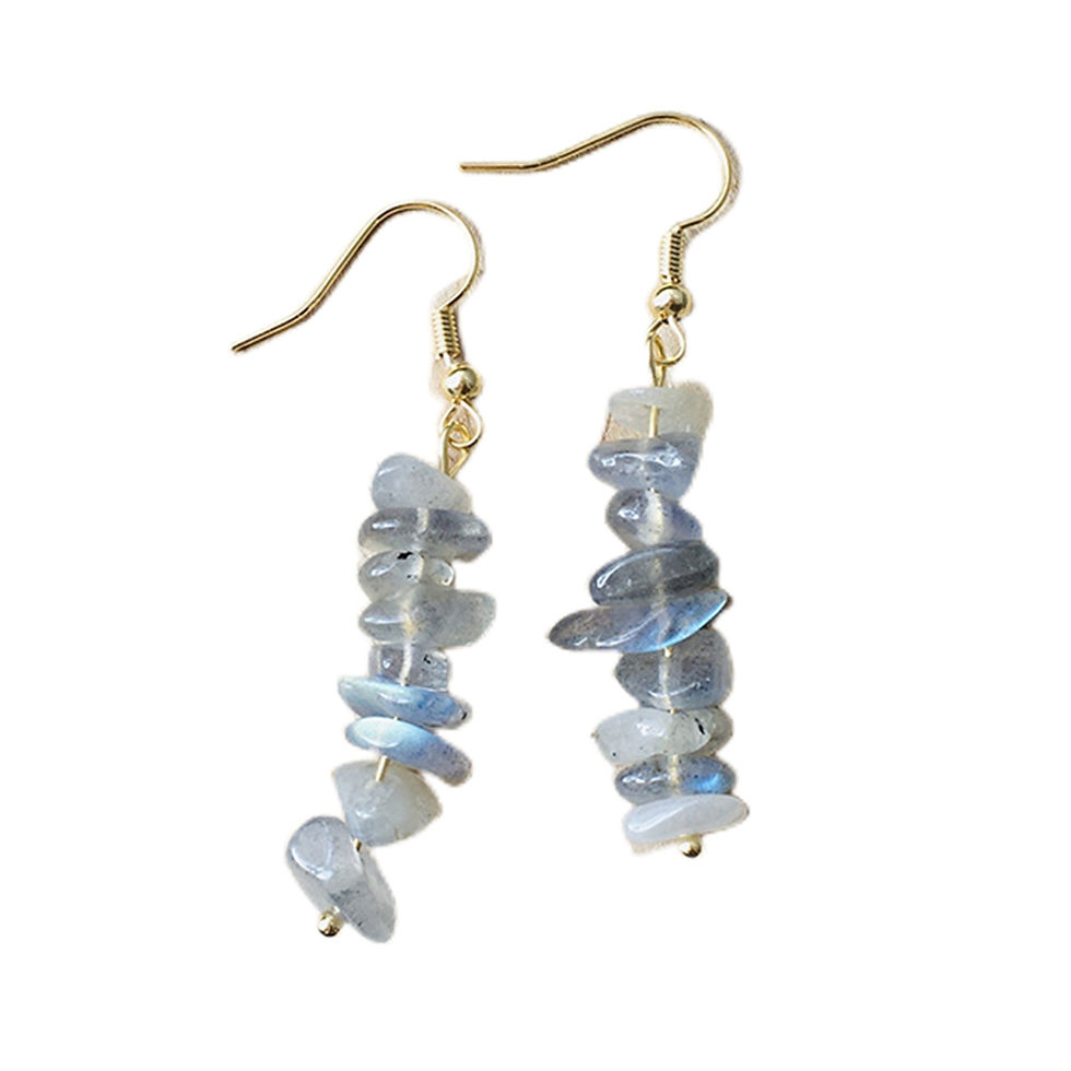 Thumbnail: Natural Tumbled Stone Dangle Earrings for Women Colorful Crystal Drop Hook Earri