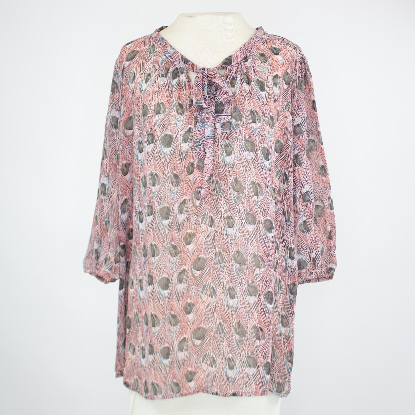 Front Tie 3/4 Sleeve Blouse - Blush