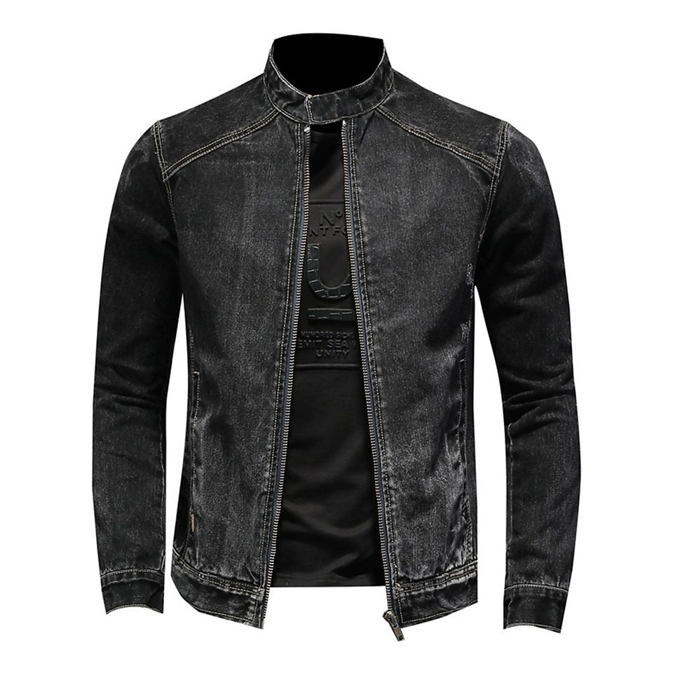 Thumbnail: Men'S Denim Jacket Stand Up Trend Jacket Zipper Long Sleeved Outdoor Coats Light