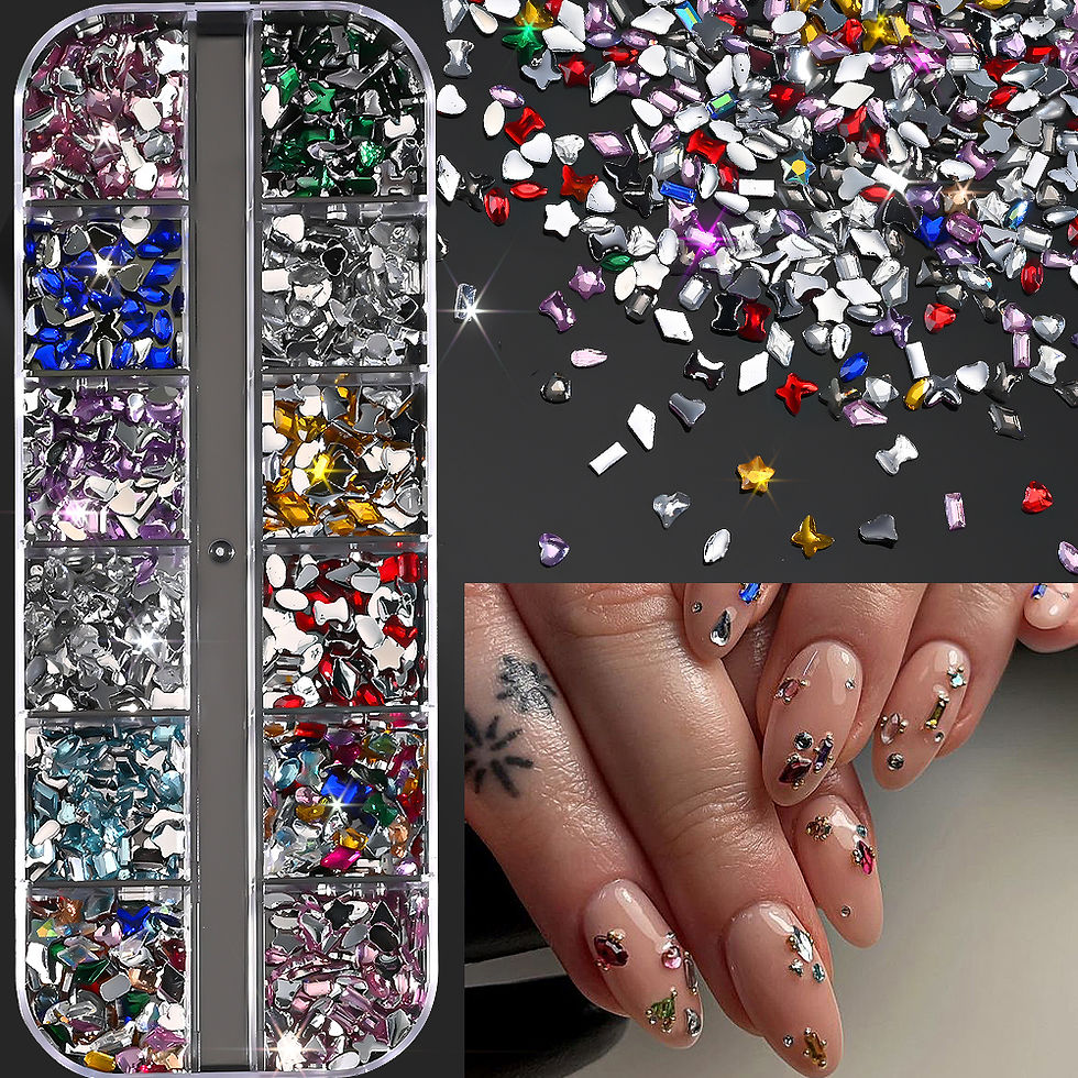 Thumbnail: 12Grids Ocean Gold Nail Art Charms Shell/Seahorse/Starfish White Half Round Pear