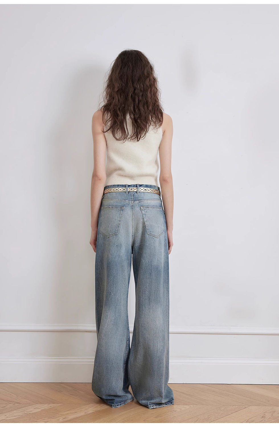 Thumbnail: Modern Washed Chicken Claw Wrinkled Jeans  Spacious Straight Wide Legs