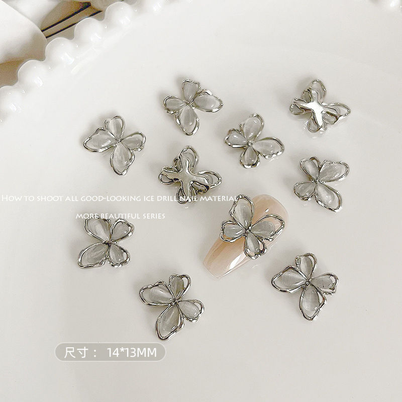 Thumbnail: 10/20pcs Gold/Silver Liquid Metal Butterfly Nail Charms Alloy Nail Rhinestones B