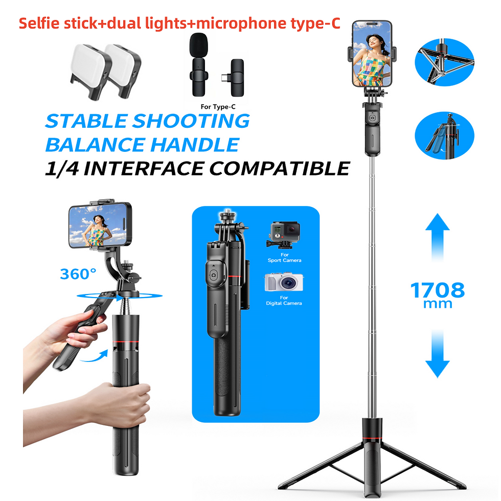 Thumbnail: MEUYAG Selfie Stick Tripod with 1708mm Long Monopod Fill Light, Bluetooth Remote