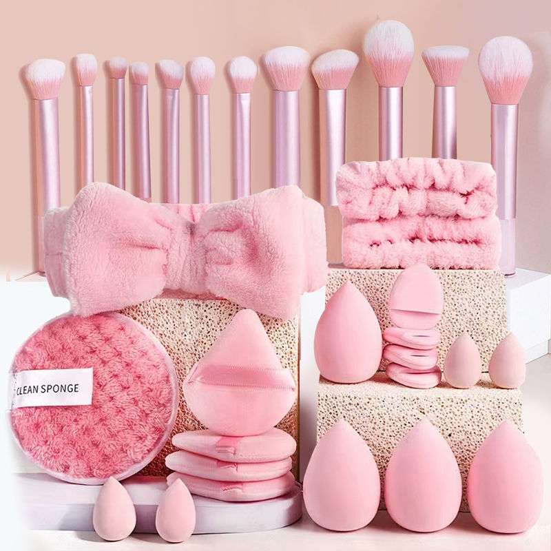 Thumbnail: Makeup Brushes and Sponges Set, Pink Makeup Puff, Beauty Egg, Headband, Wristban