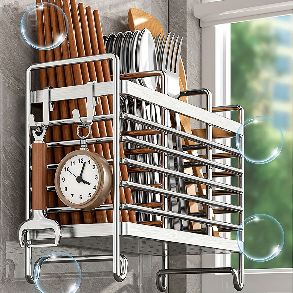 Thumbnail: No-Drill Wall-Mounted Utensil Holder. Stainless Steel Space-Saving Organizer for