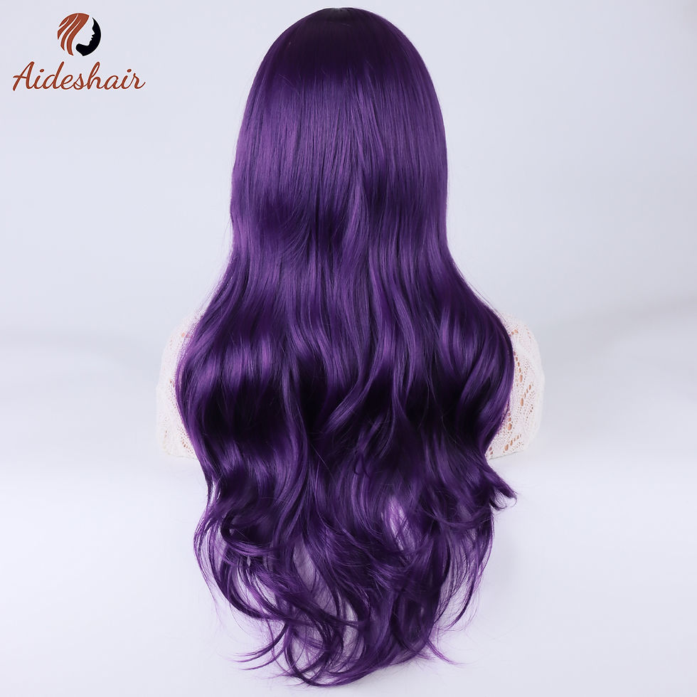 Thumbnail: Pink diagonal bangs Long wavy wig for women Heat resistant Fiber synthetic wig f