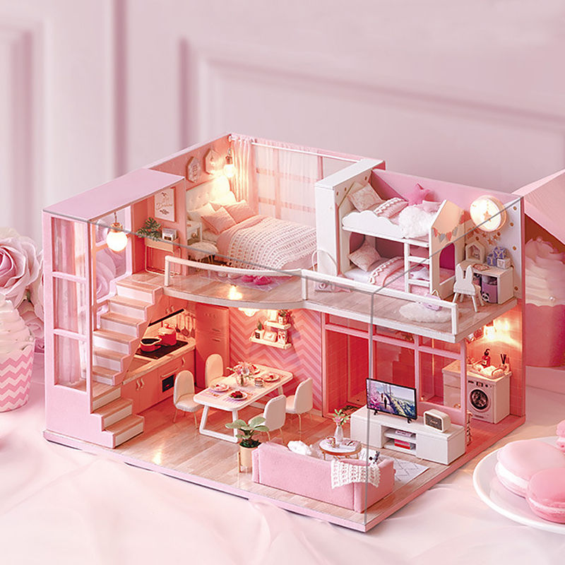 Thumbnail: DIY Doll Houses Kits 3D Wooden Puzzles Mini Doll House Assembly Building Furnitu