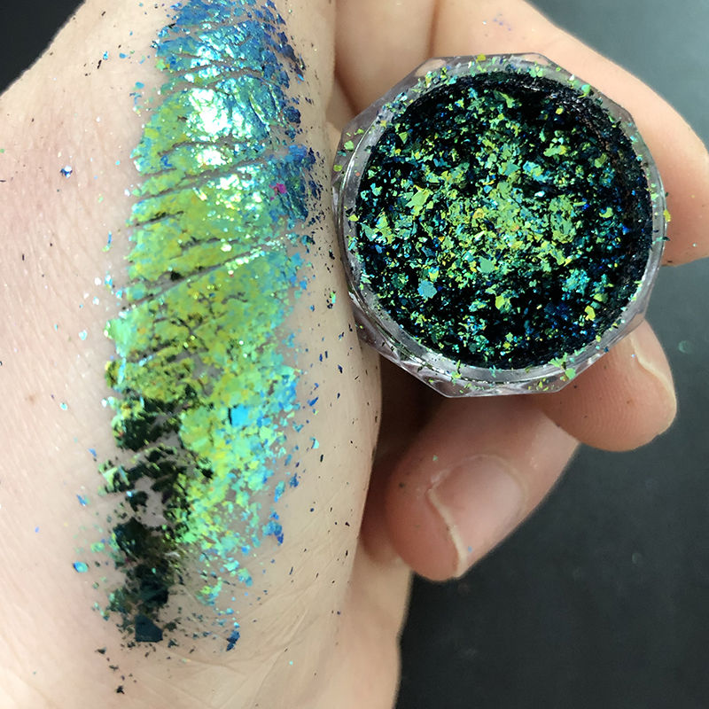 Thumbnail: 1 Jar AURORA Chrome Nail Art Flakes Multi Chrome Chameleon Peacock Galaxy Chrome