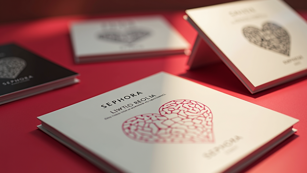 Close-up view of promotional materials for Sephora’s loyalty program