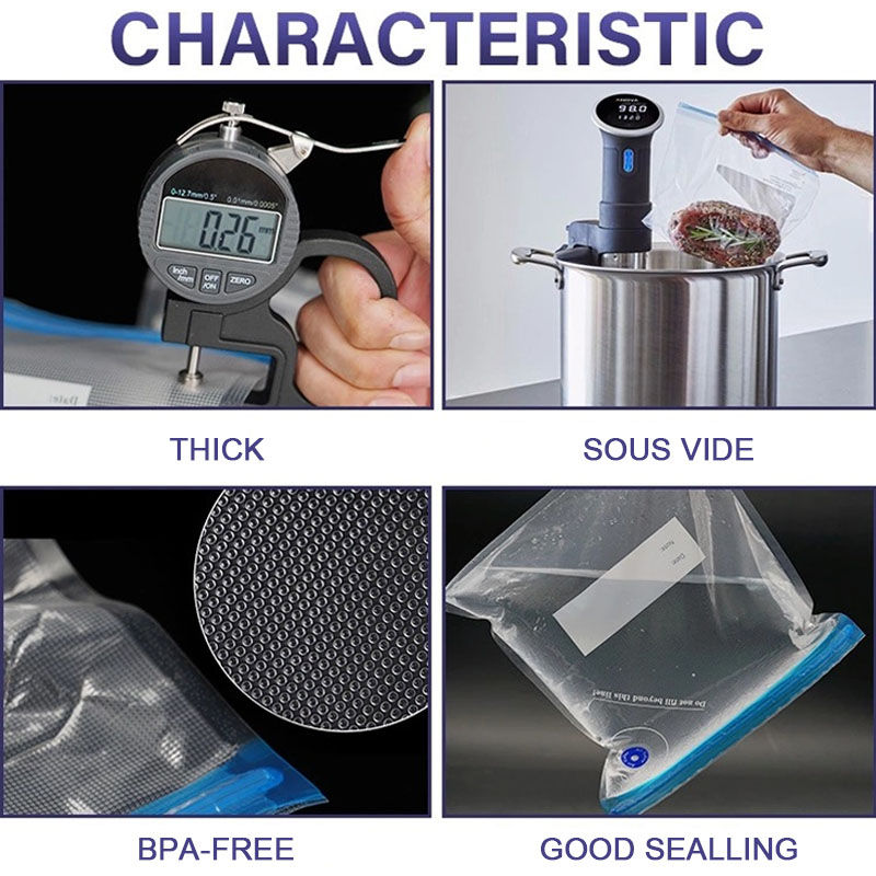 Thumbnail: Vacuum Food Storage Zipper Bags Reusable BPA-Free Sous Vide Bags with Vacuum Han