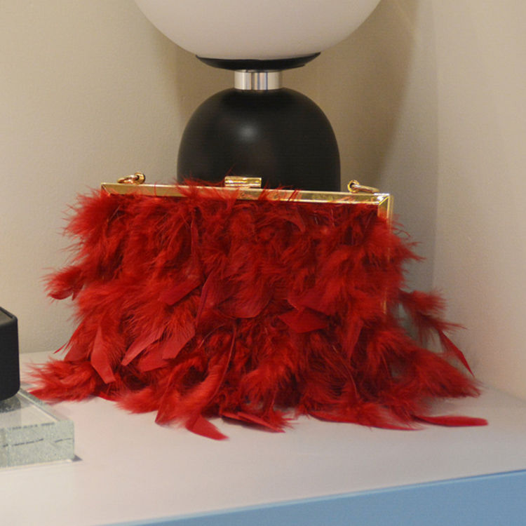 Thumbnail: Elegant Feather Party Evening Bag Pearl Handle Chain Clutch Bag for Women Purses