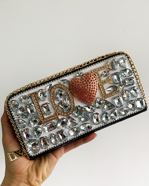 Thumbnail: High Quality Luxury Diamond Flower Coin Purse Card Holder Long Wallets Fashion W