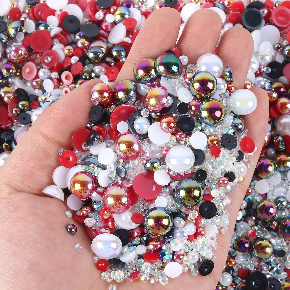 Thumbnail: Flat Back Mix Resin Rhinestone and Pearl Beads For DIY Craft Mix Pearls Rhinesto
