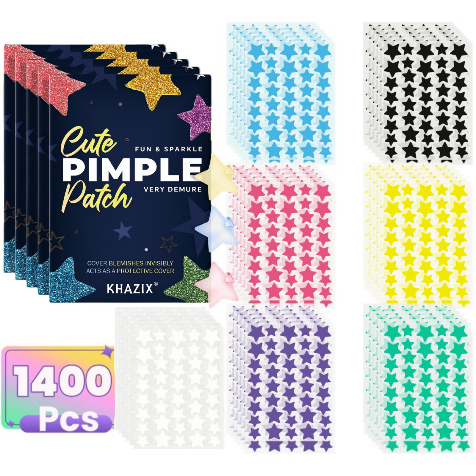 1400 pieces of multi-color star acne patches, facial acne patches, concealer acn