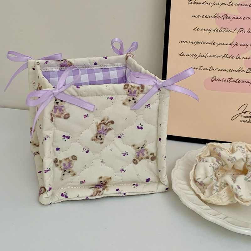 Thumbnail: Square Storage Basket Lace Flower Desktop Organizer Storage Basket Korean Quilte