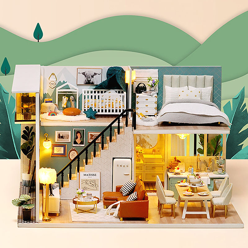 Thumbnail: Doll House Kit 3D Wooden Mini DollHouse Assembly Building with Furniture Kit Toy