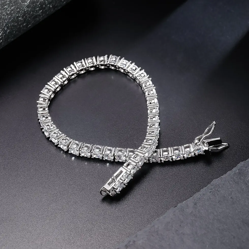 Thumbnail: Tennis 4MM Round CZ Cubic Zirconia Cut Diamond 18K White Gold Plated