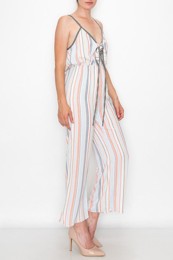 Thumbnail: Front Tie Cropped Jumpsuit - Orange