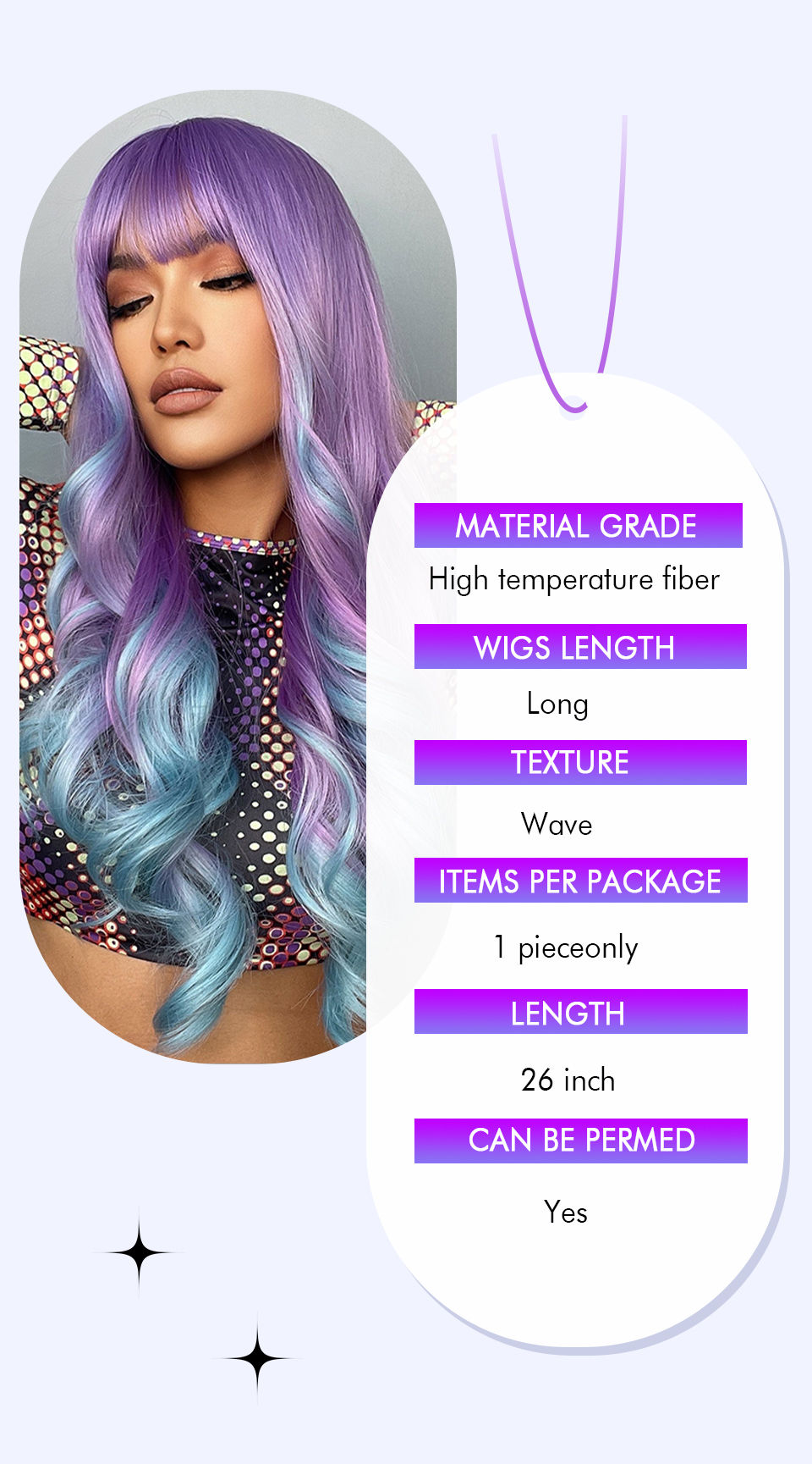 Thumbnail: Blonde Unicorn Synthetic Long Wavy Wig Ombre Purple to Blue for Woman Cosplay Ha