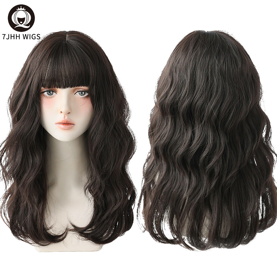 Thumbnail: Deep Wave Synthetic Wig Wth Bangs For Women Long Omber Brown Hair Layered