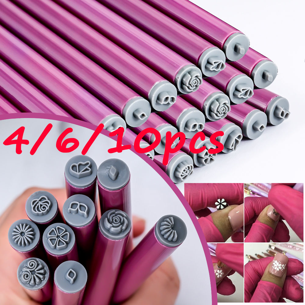 4/6/10Pcs Flower Shape Nail Art Stamp Pen Kit Daisy/Butterfly/Rose/petal Nail Pa