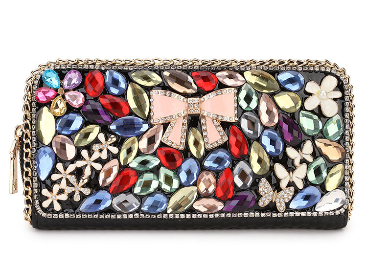 Thumbnail: High Quality Luxury Diamond Flower Coin Purse Card Holder Long Wallets Fashion W