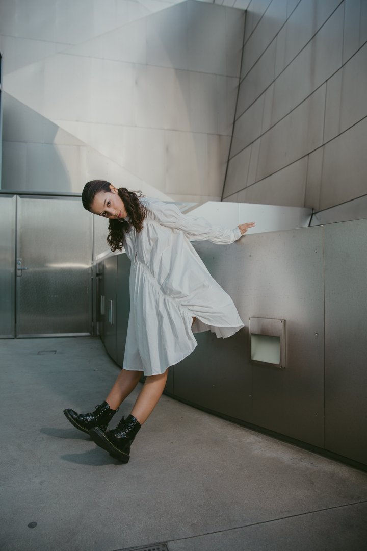 Thumbnail: Hotaru Long Sleeve Pleated Shirt Dress - White