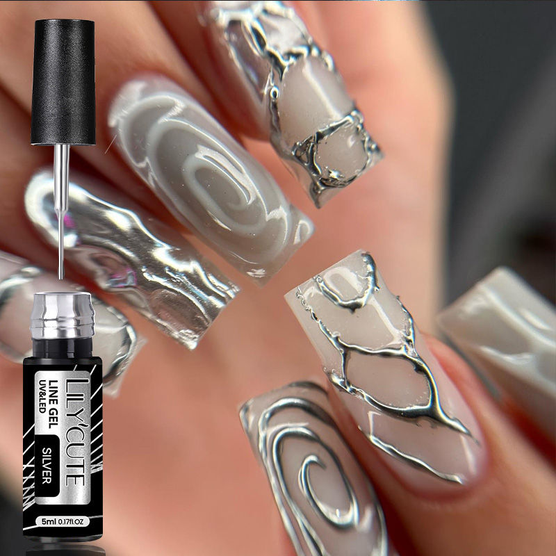 Thumbnail: LILYCUTE 5ml Super Bright Silver Metallic Painting Liner Gel Nail Polish Drawing