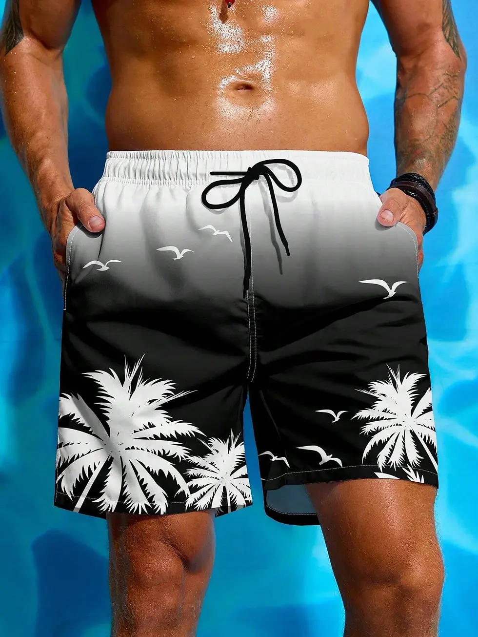 Thumbnail: Summer Vacation Men's Palm Tree Print Drawstring Waist