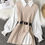 Thumbnail: Shirt Lace Up Waist Knit Vest Two Piece Set Autumn Winter Suit Women