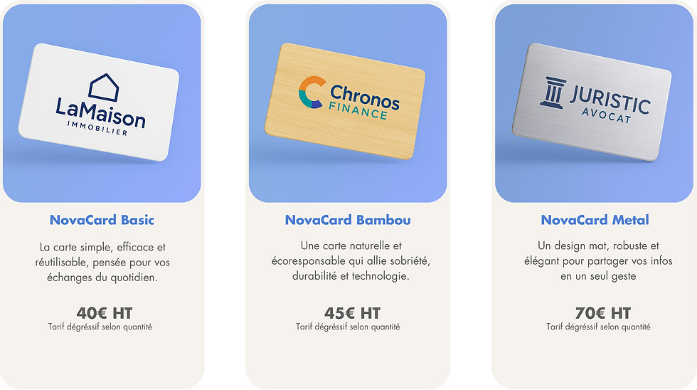NovaCard - Carte de visite connectée NFC - Choisissez votre support