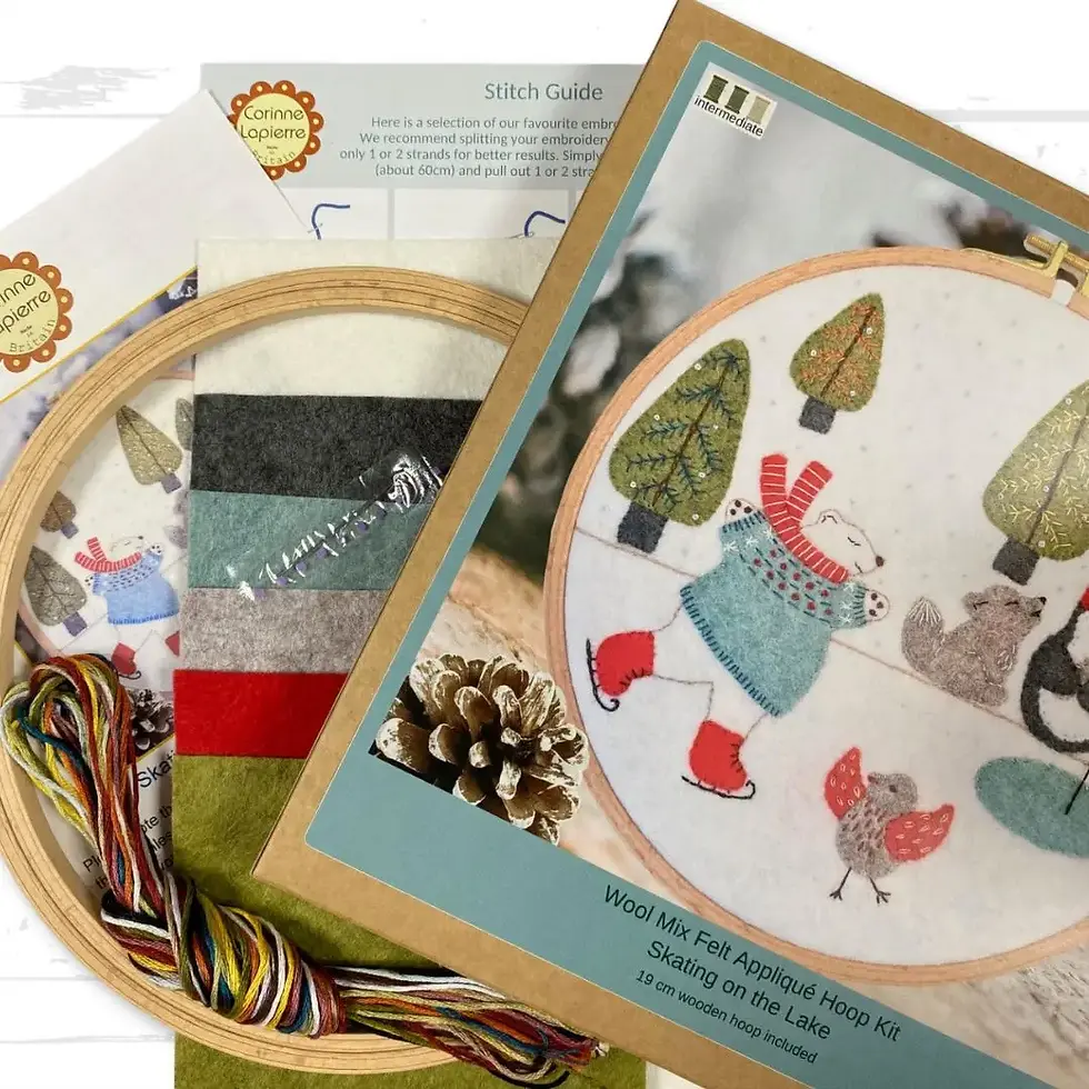 contenu du Kit de broderie sur feutre et appliqués "Patinage sur le lac - Corinne Lapierre