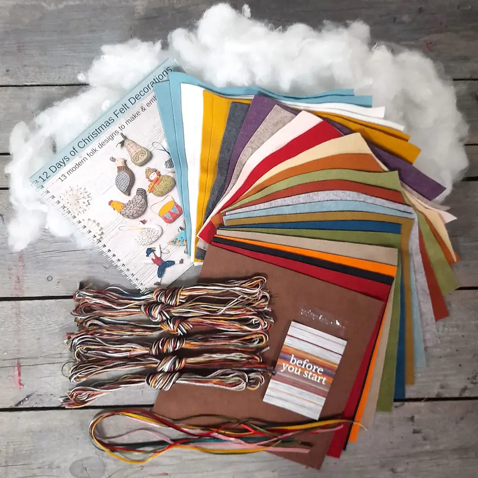 contenu du  kit créatif feutrine brodée 12 jours de Noël Corinne Lapierre