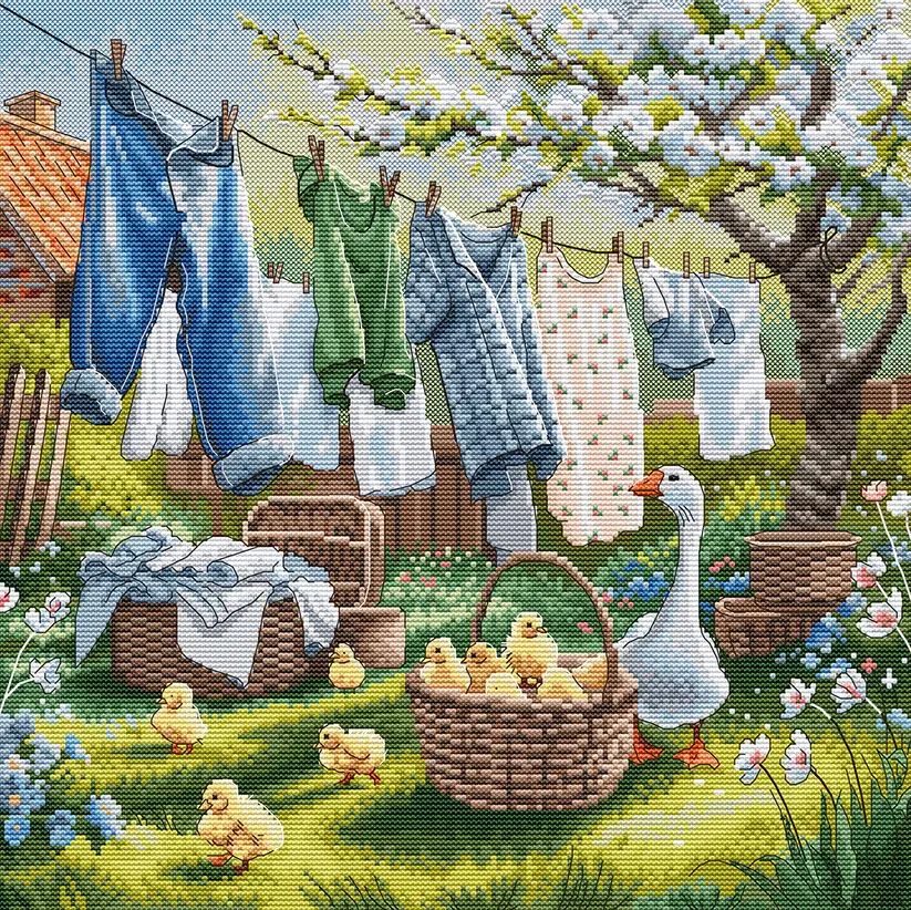 Kit de broderie point de croix compté AVA "Printemps à la ferme", référence P159