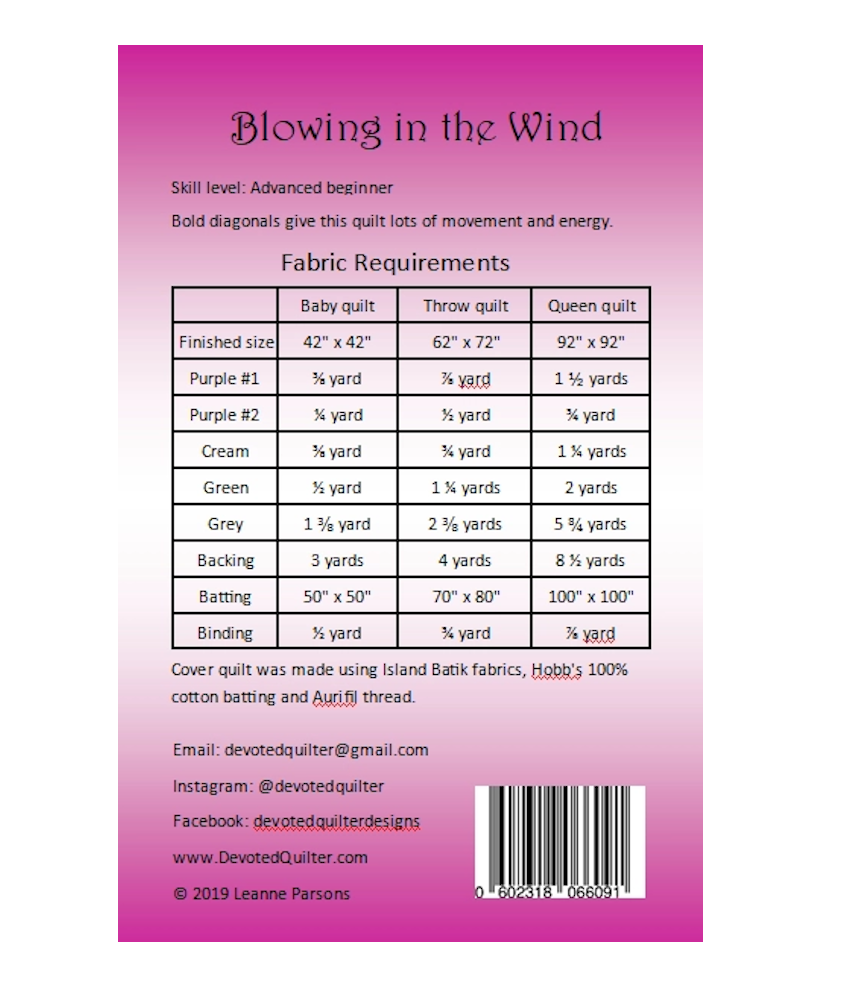 Miniature : Patron "Blowing in the wind" - Leanne  Devoted Quilter -DQ-108