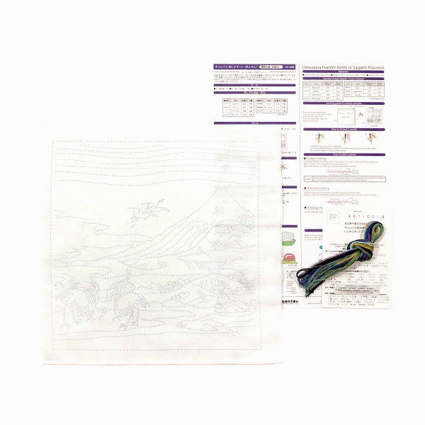 contenu du it  de broderie Sashiko Hana-Fukin  "Trente-six vue du Mont Fuji", reférence SK-408.